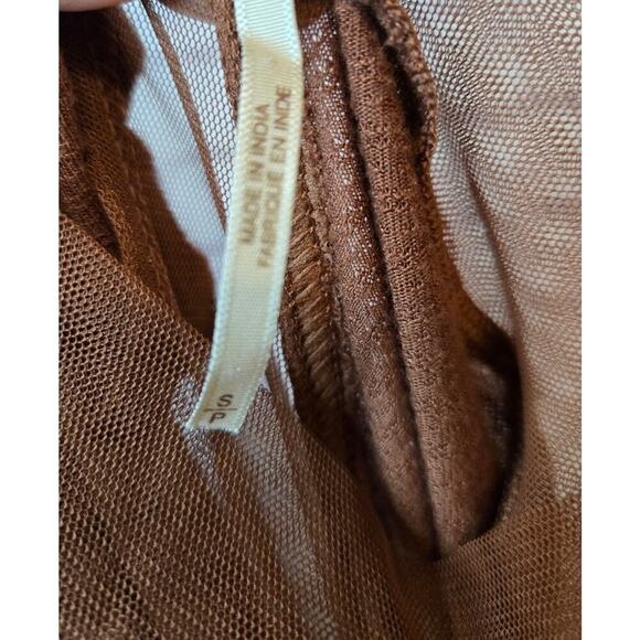 Free People Saheli Tunic Top Embroidered Mesh Boho Brown Hi Low Size S. - Picture 9 of 9